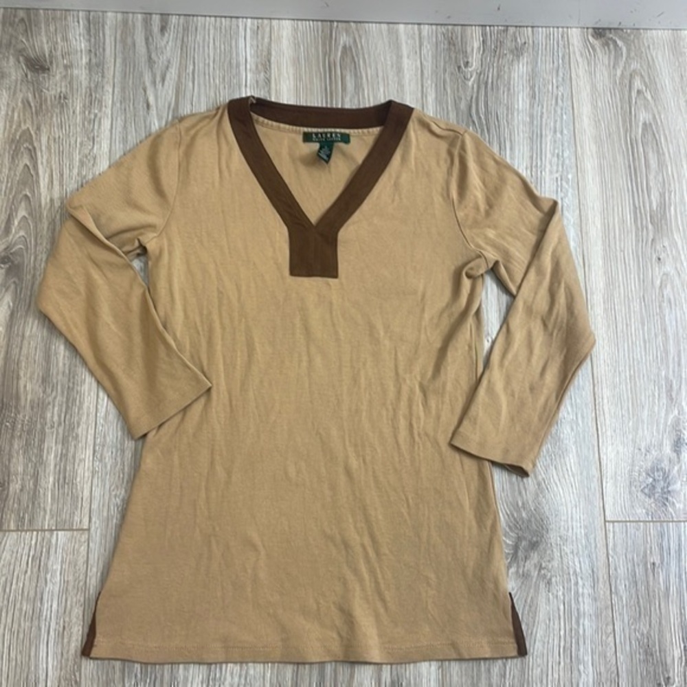 Lauren Ralph Lauren Tan and Brown Long Sleeve Top